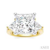 1 1/10 Ctw Princess Shape Trillion Cut & Round Cut Diamond Semi-Mount Engagement Ring in 14K Yellow and White Gold